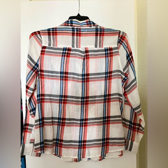 Old Navy Women Top Medium Orange Plaid Flannel Long Sleeve Button Up Collar- Med - Picture 2 of 5